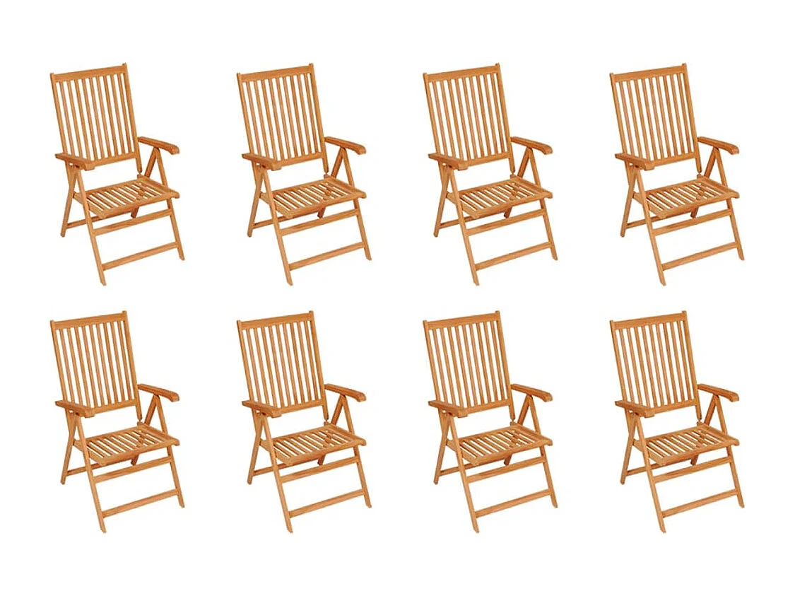Chaises inclinables de jardin et coussins lot de 8 Teck solide