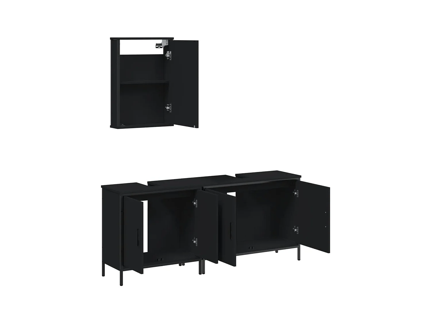 Set di mobili da bagno in legno ingegnerizzato nero, 3 pezzi