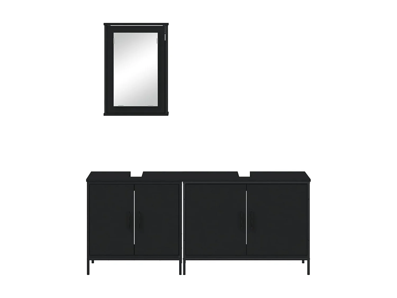 Set di mobili da bagno in legno ingegnerizzato nero, 3 pezzi