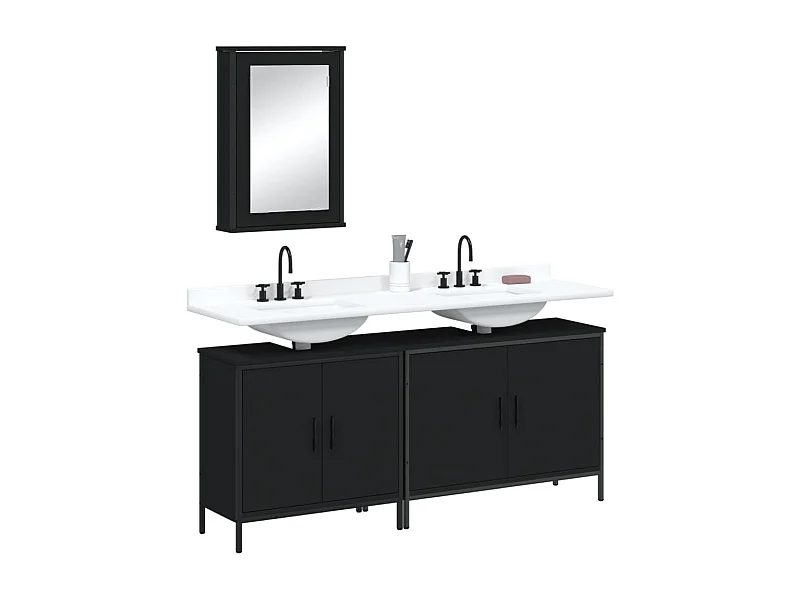 Set di mobili da bagno in legno ingegnerizzato nero, 3 pezzi