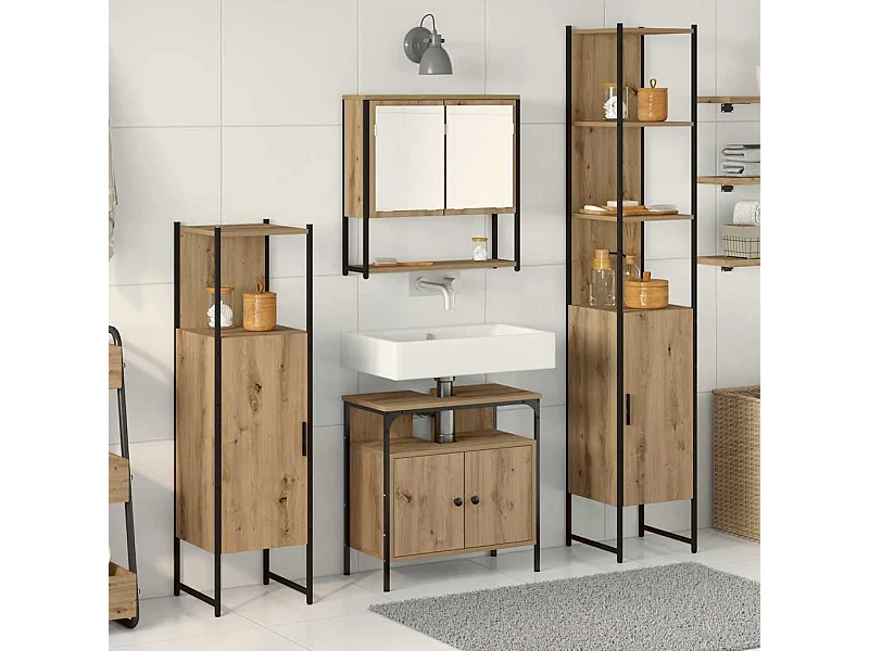 Set di mobili da bagno 4 pezzi, rovere lavorato a mano