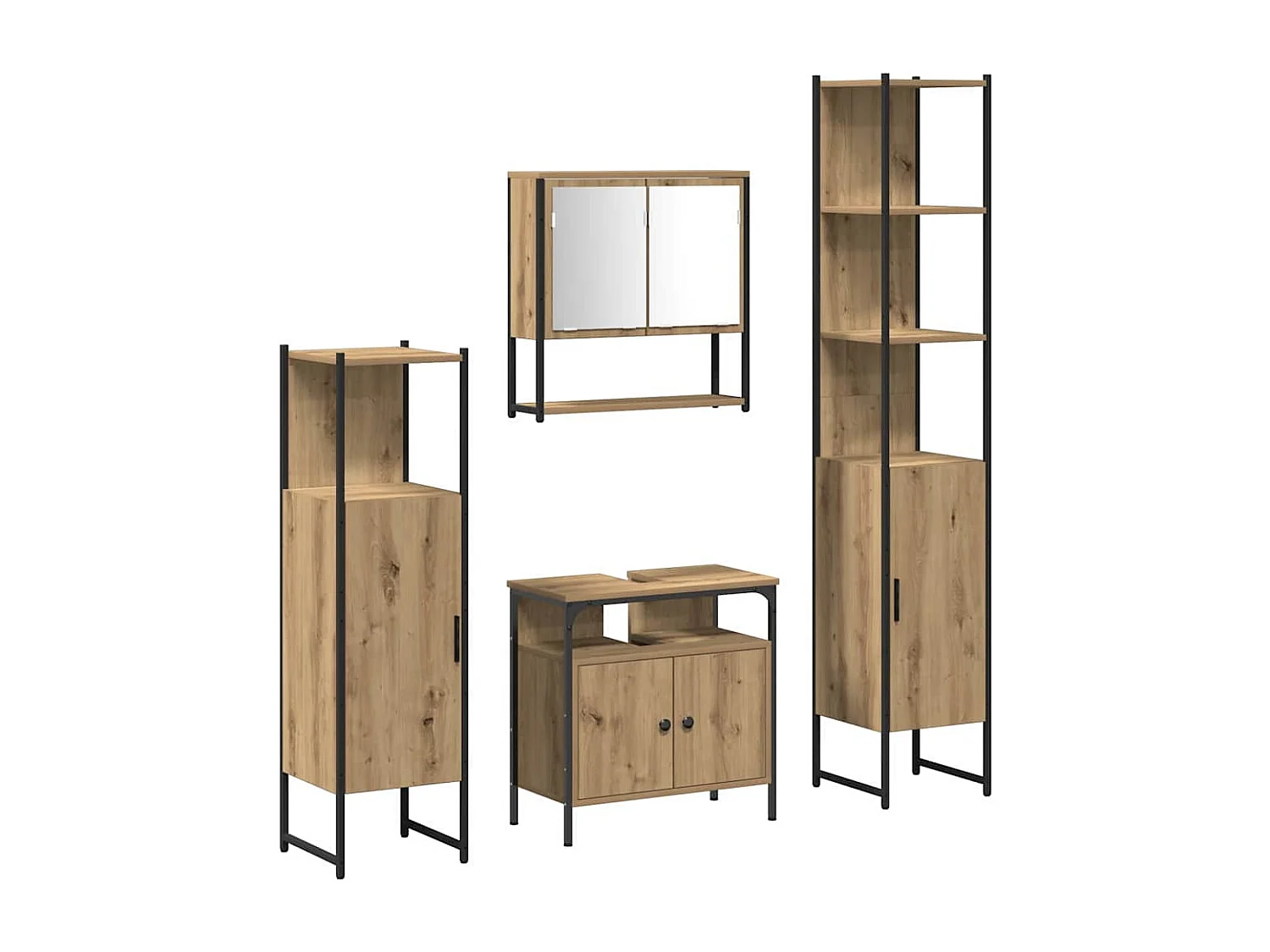 4-delige badkamermeubelset, handgemaakt eikenhout