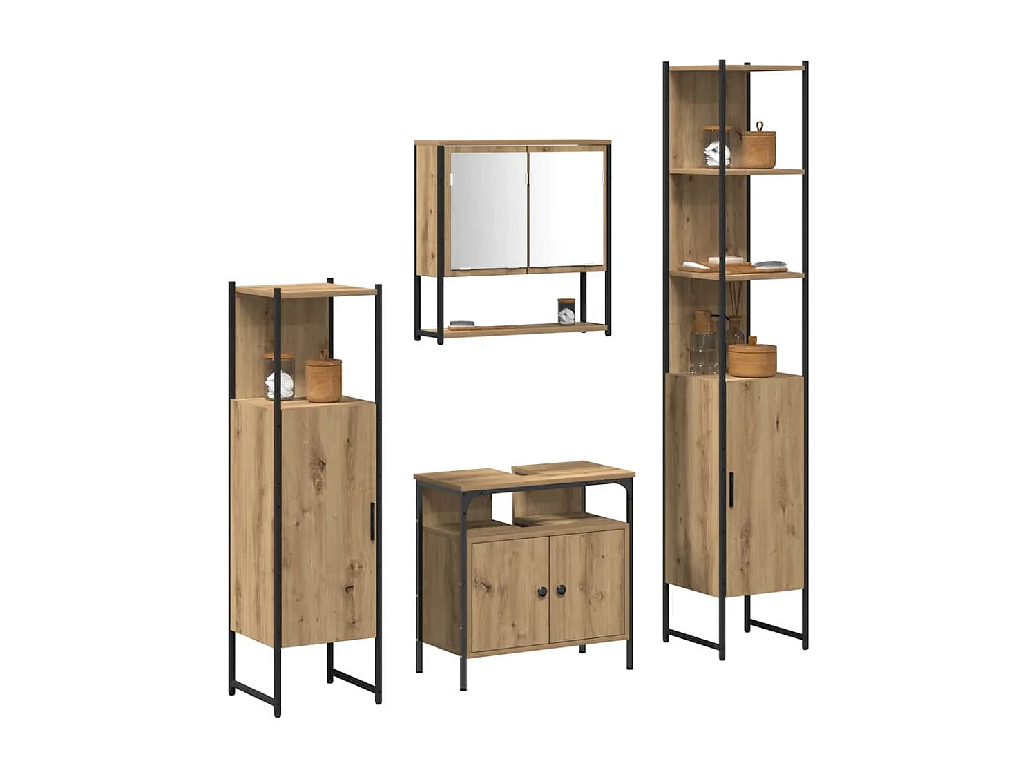 4-delige badkamermeubelset, handgemaakt eikenhout
