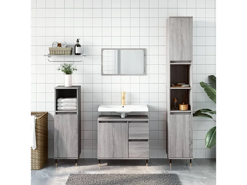 Ensemble de meubles de salle de bain 3 pcs Sonoma gris