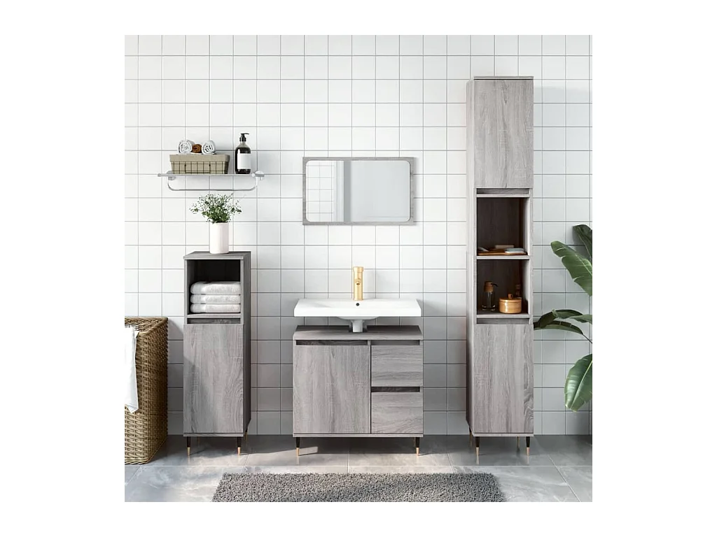 Ensemble de meubles de salle de bain 3 pcs Sonoma gris