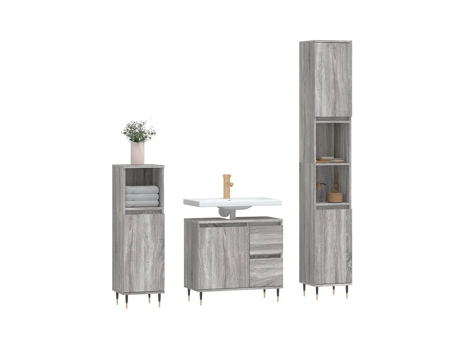 Ensemble de meubles de salle de bain 3 pcs Sonoma gris