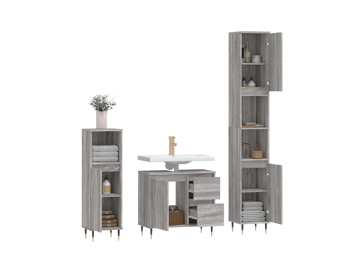 Ensemble de meubles de salle de bain 3 pcs Sonoma gris