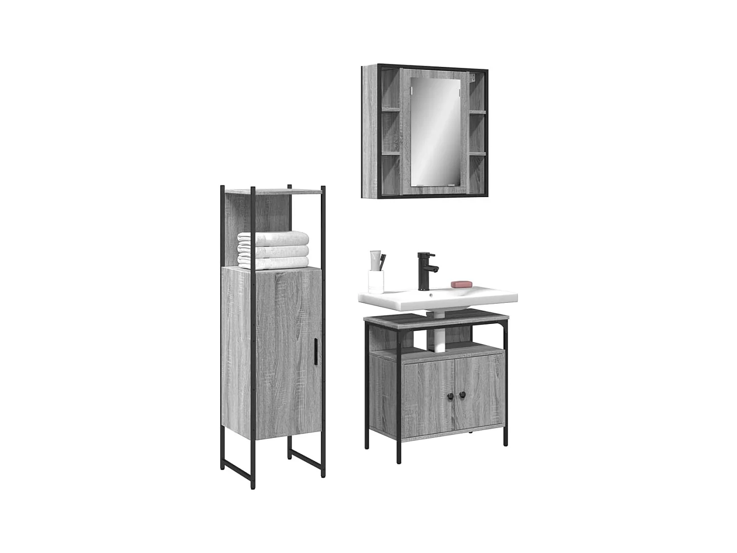 Ensemble d'armoires de salle de bain 3 pcs sonoma gris