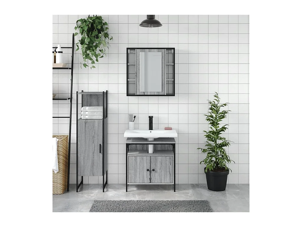 Ensemble d'armoires de salle de bain 3 pcs sonoma gris