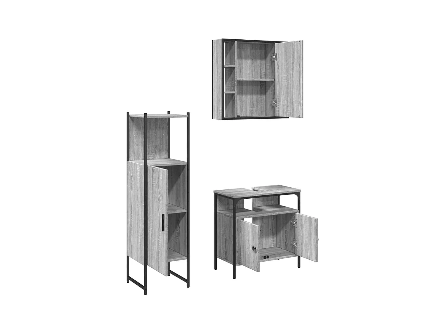 Ensemble d'armoires de salle de bain 3 pcs sonoma gris