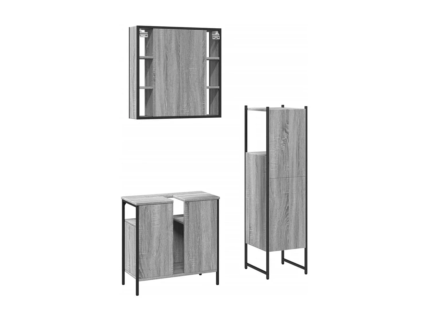 Ensemble d'armoires de salle de bain 3 pcs sonoma gris