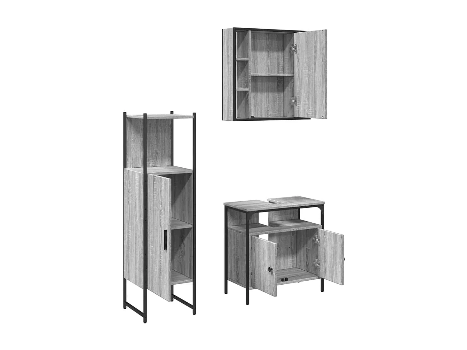 Ensemble d'armoires de salle de bain 3 pcs sonoma gris