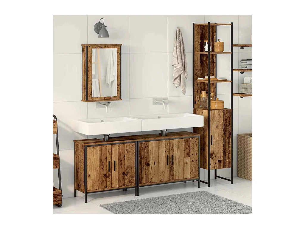 Ensemble de mobilier de salle de bain avec étagère 4 pcs Marron