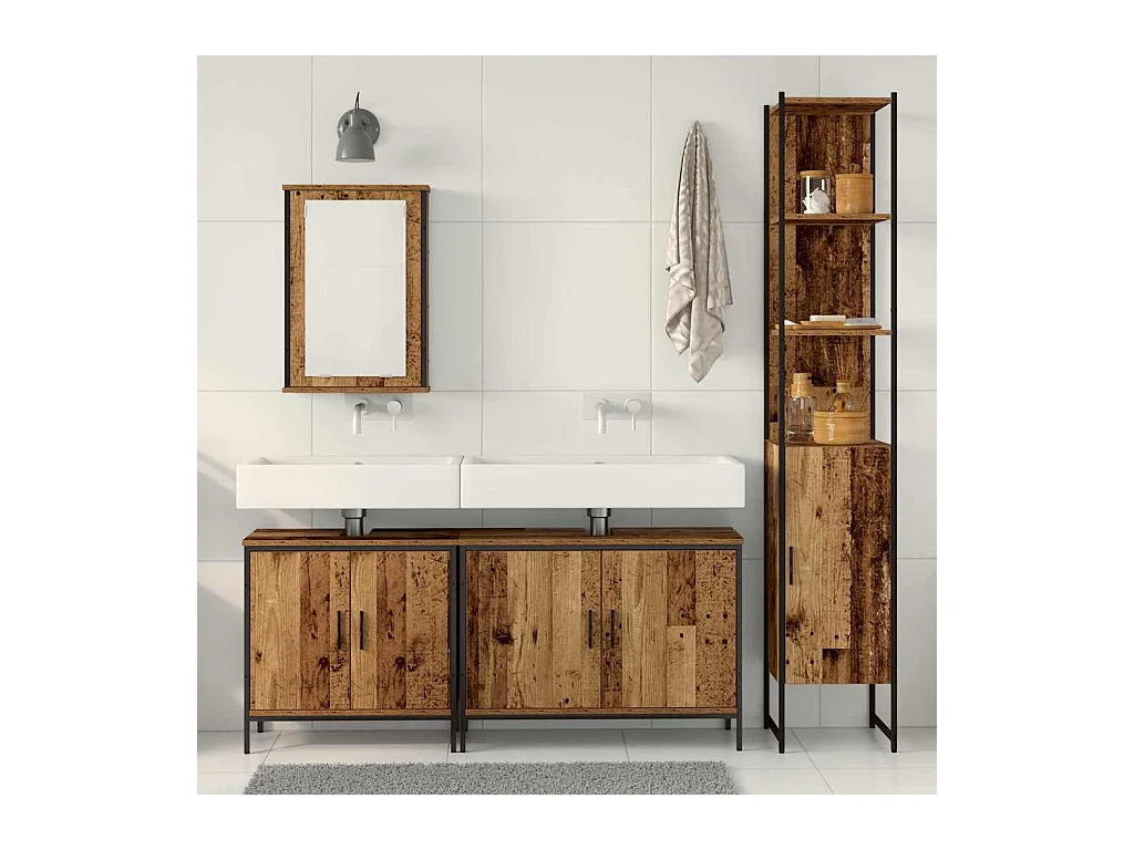 Ensemble de mobilier de salle de bain avec étagère 4 pcs Marron