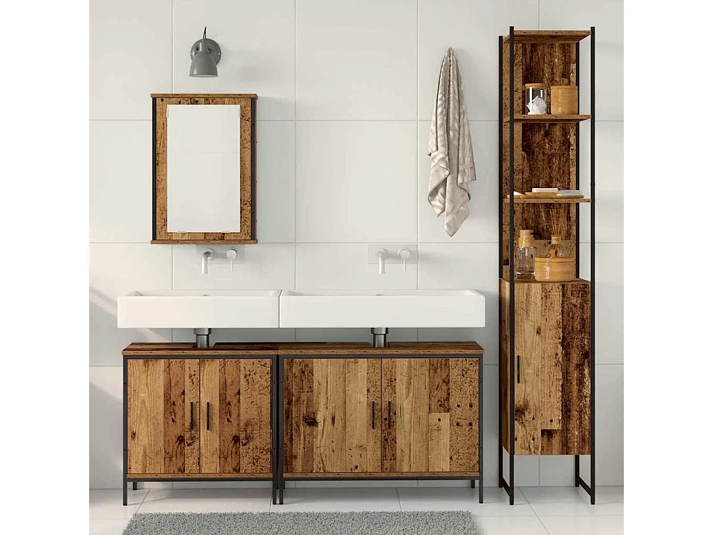 Badkamermeubelset met plank 4 stuks Bruin