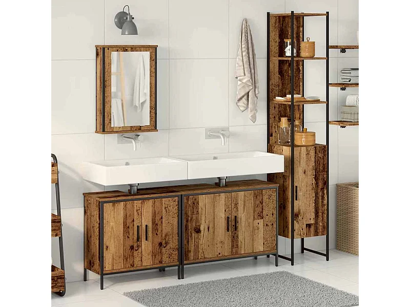 Ensemble de mobilier de salle de bain avec étagère 4 pcs Marron