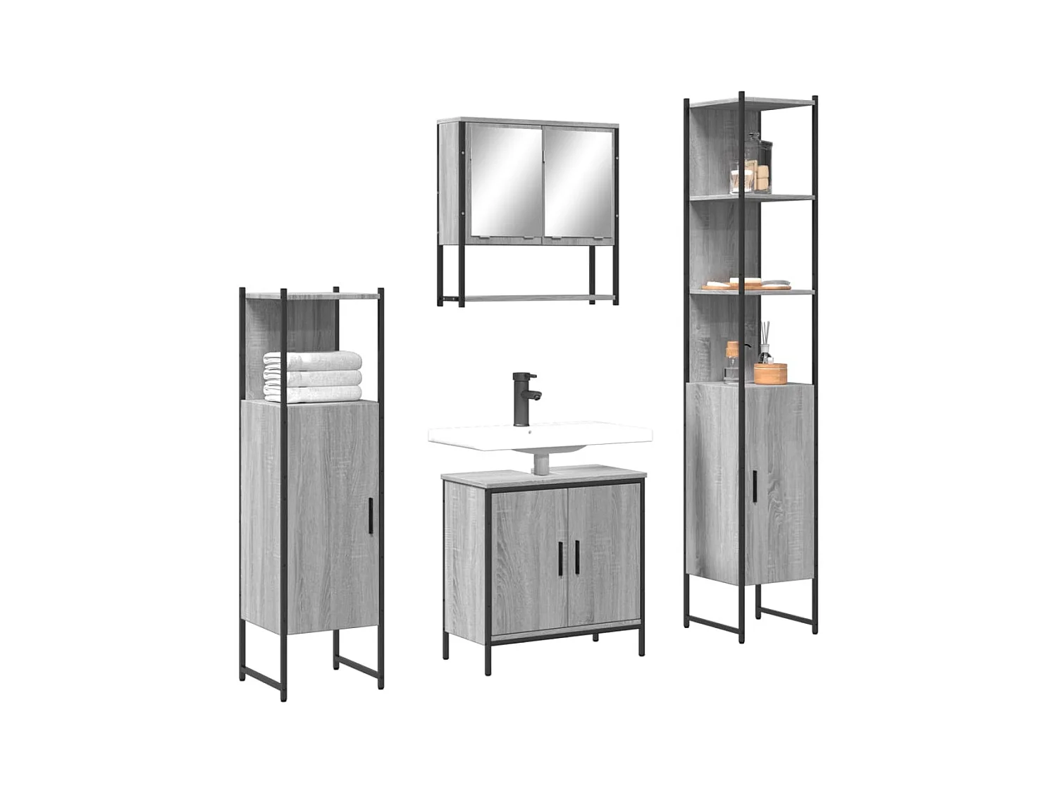 Ensemble de meubles de salle de bain 4 pcs Sonoma gris