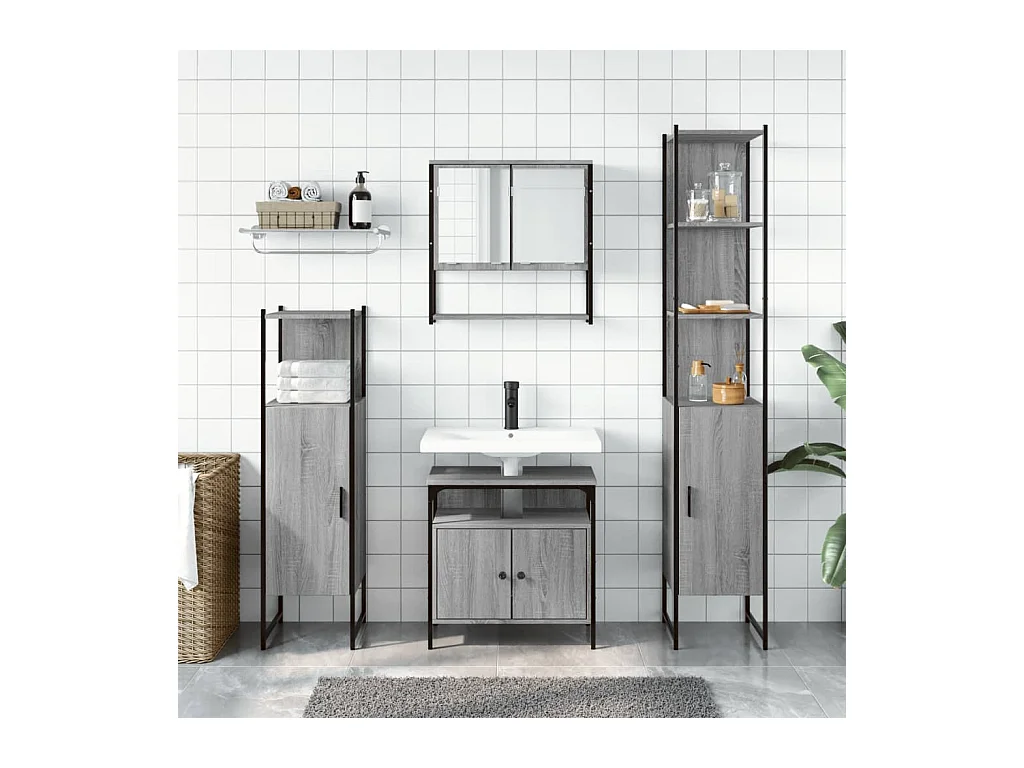 Ensemble de meubles de salle de bain 4 pcs Sonoma gris