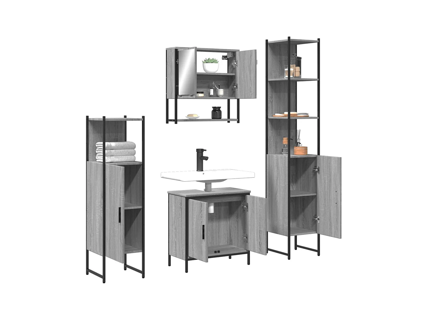 Ensemble de meubles de salle de bain 4 pcs Sonoma gris
