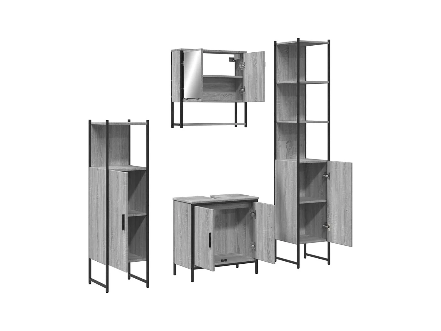 Ensemble de meubles de salle de bain 4 pcs Sonoma gris