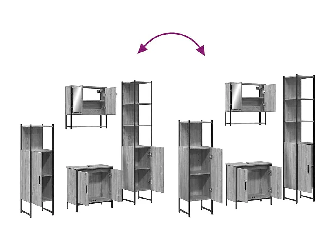 Ensemble de meubles de salle de bain 4 pcs Sonoma gris