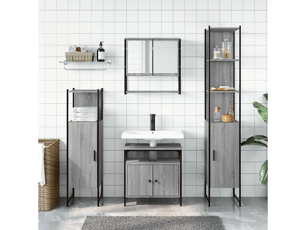 Ensemble de meubles de salle de bain 4 pcs Sonoma gris