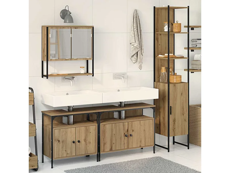 Set di mobili da bagno 4 pezzi, rovere lavorato a mano