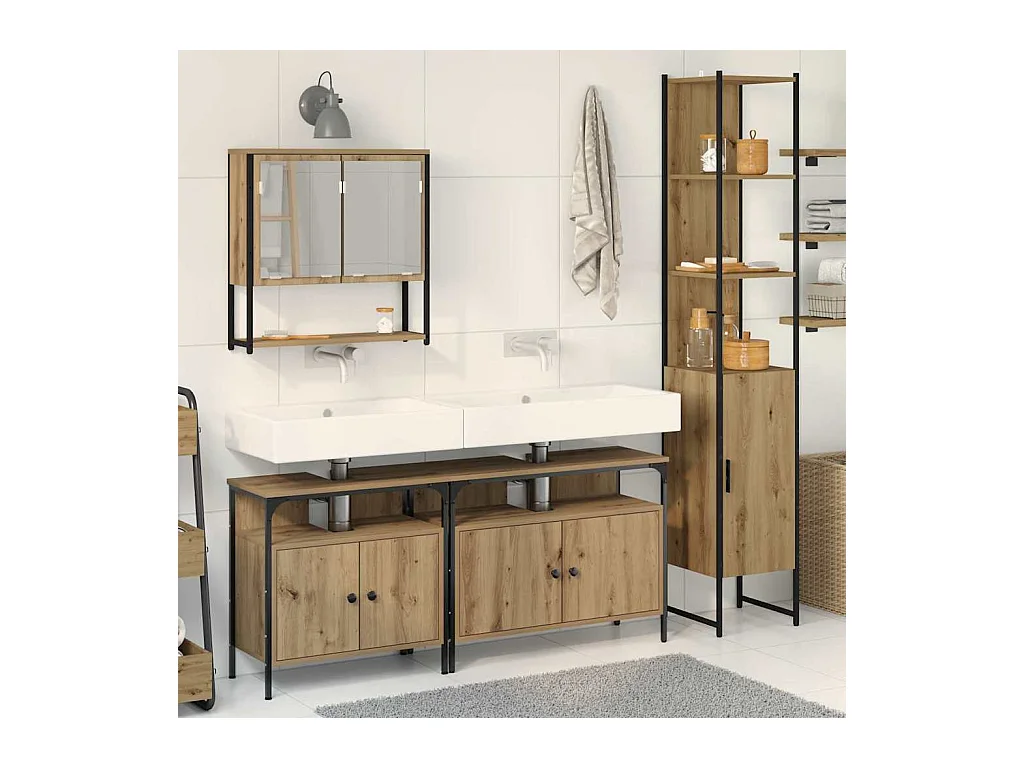 Set di mobili da bagno 4 pezzi, rovere lavorato a mano
