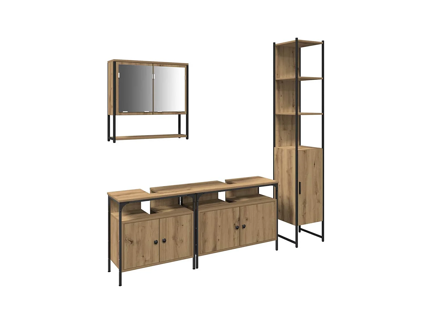 Set di mobili da bagno 4 pezzi, rovere lavorato a mano