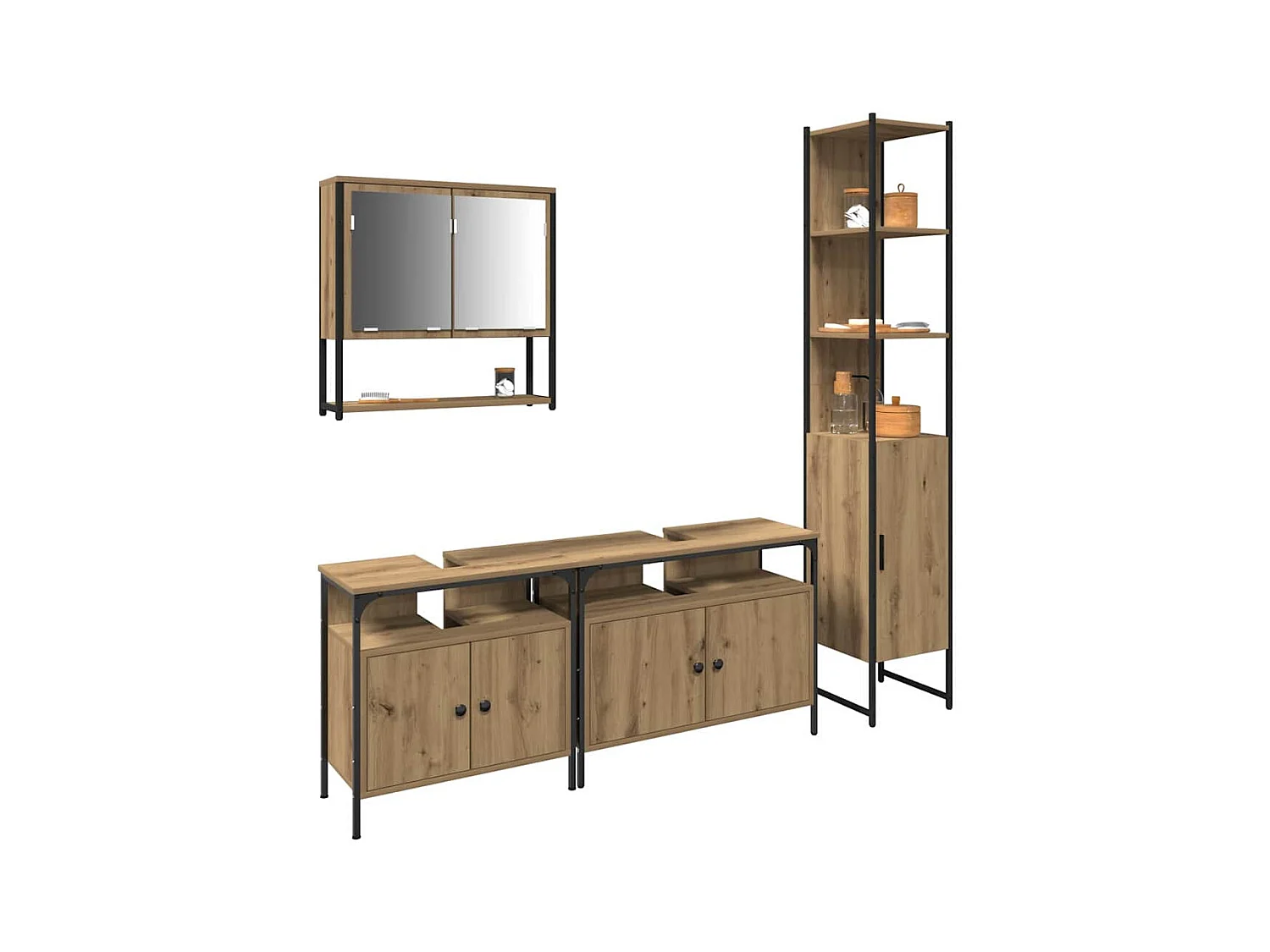 Set di mobili da bagno 4 pezzi, rovere lavorato a mano