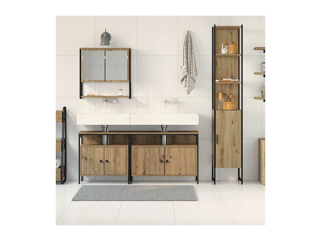 Set di mobili da bagno 4 pezzi, rovere lavorato a mano