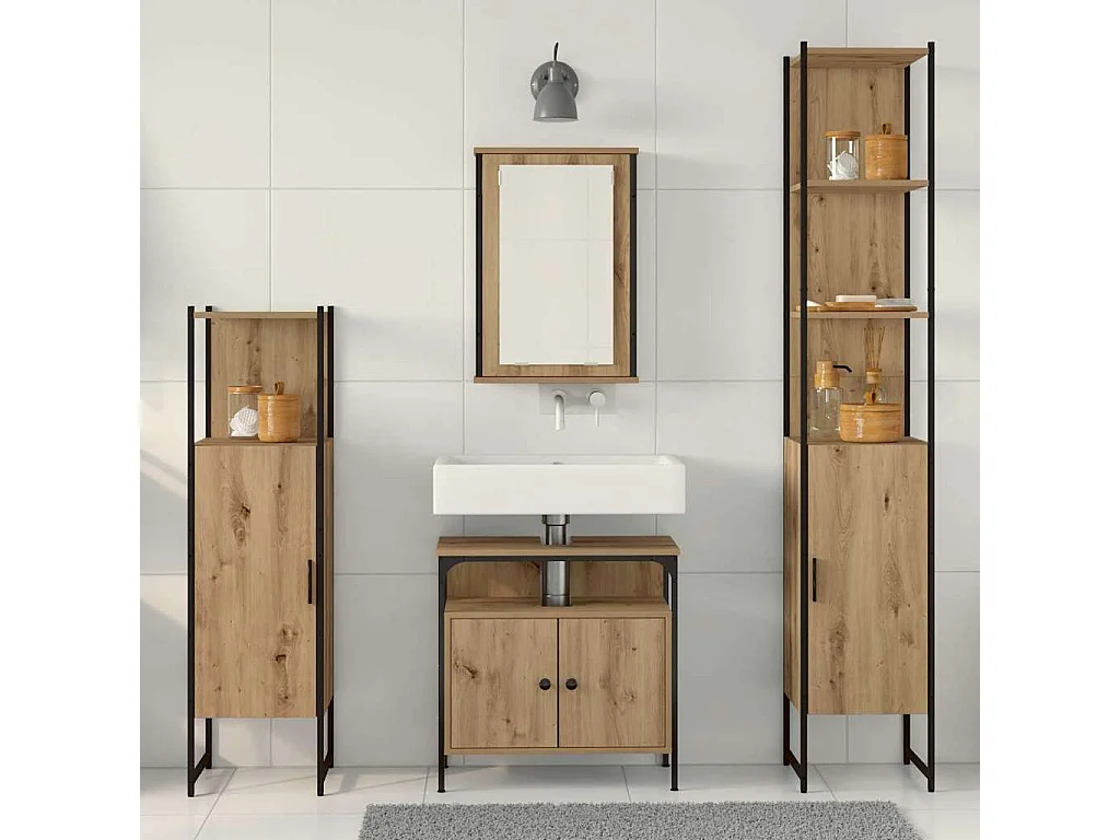 4-delige badkamermeubelset, handgemaakt eikenhout