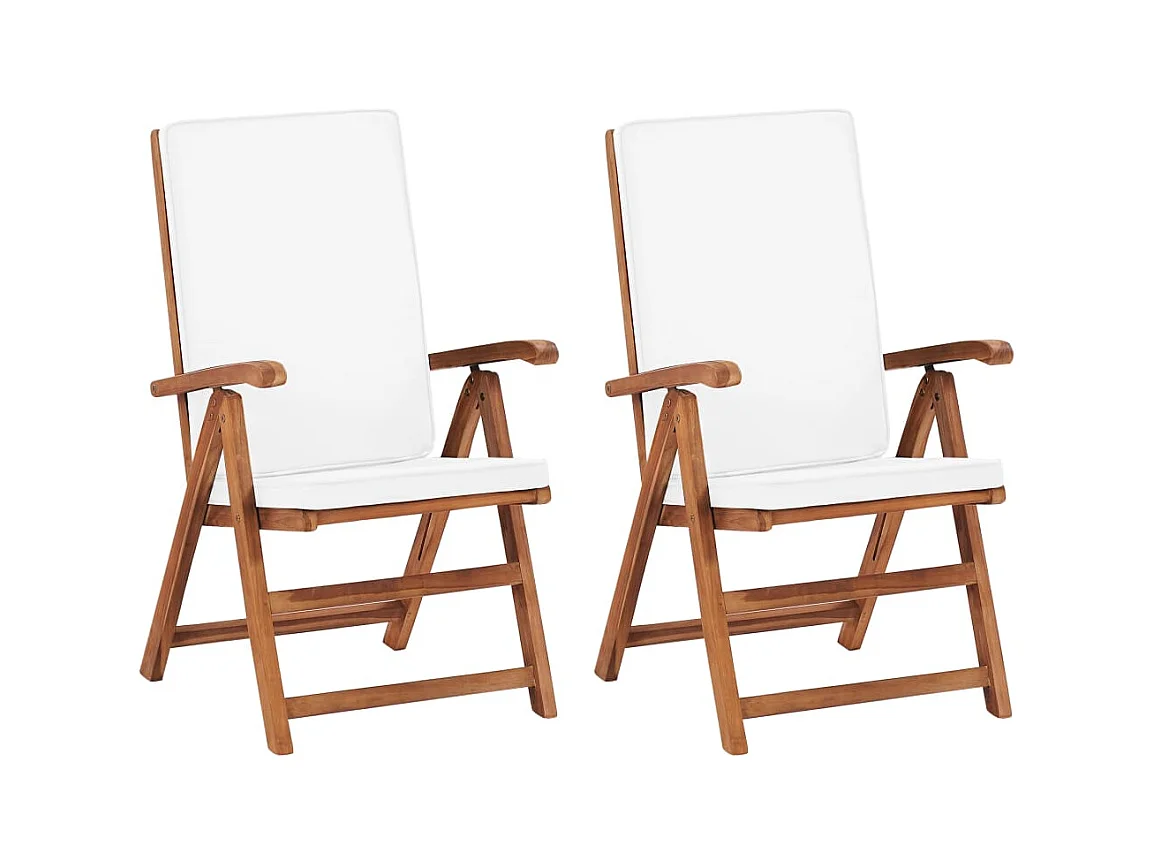 Chaises inclinables lot de 2 avec coussins Teck solide Crème