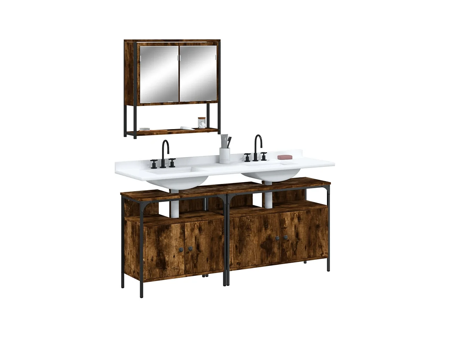 Ensemble de meubles de salle de bain 3 pcs Chêne fumé