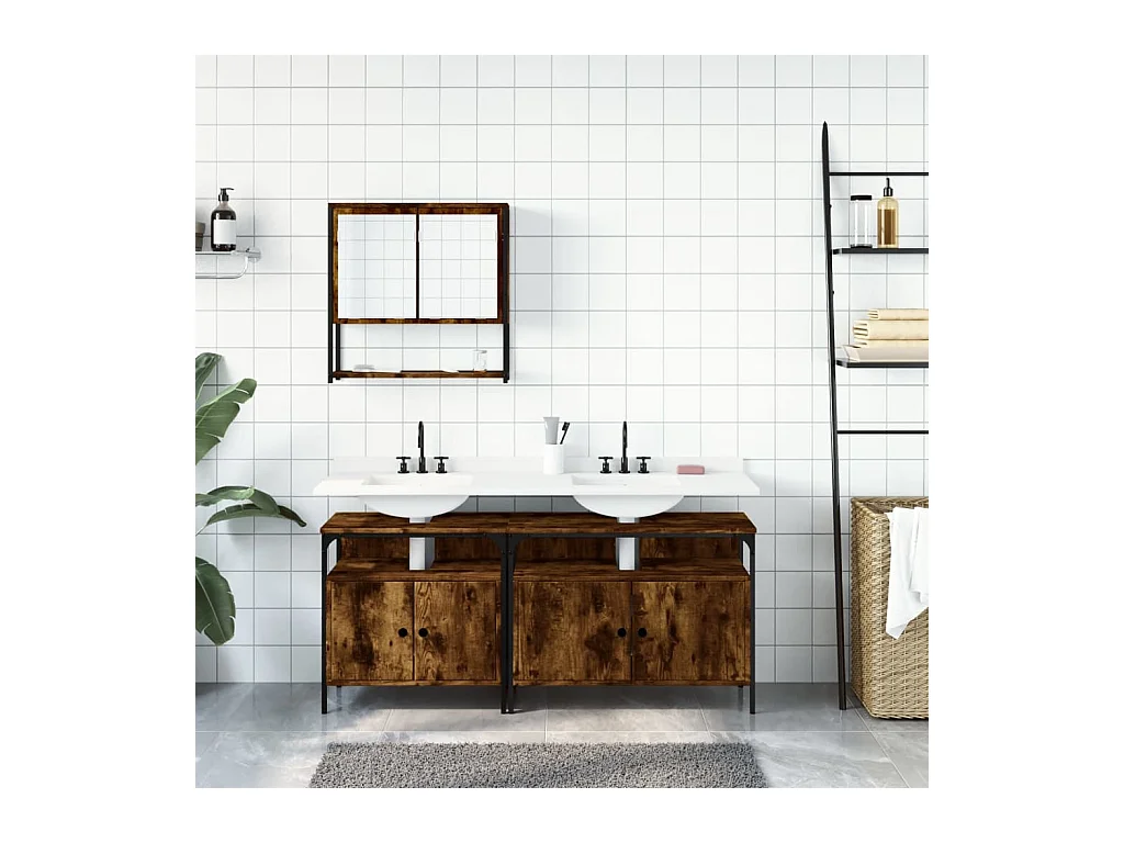 Ensemble de meubles de salle de bain 3 pcs Chêne fumé
