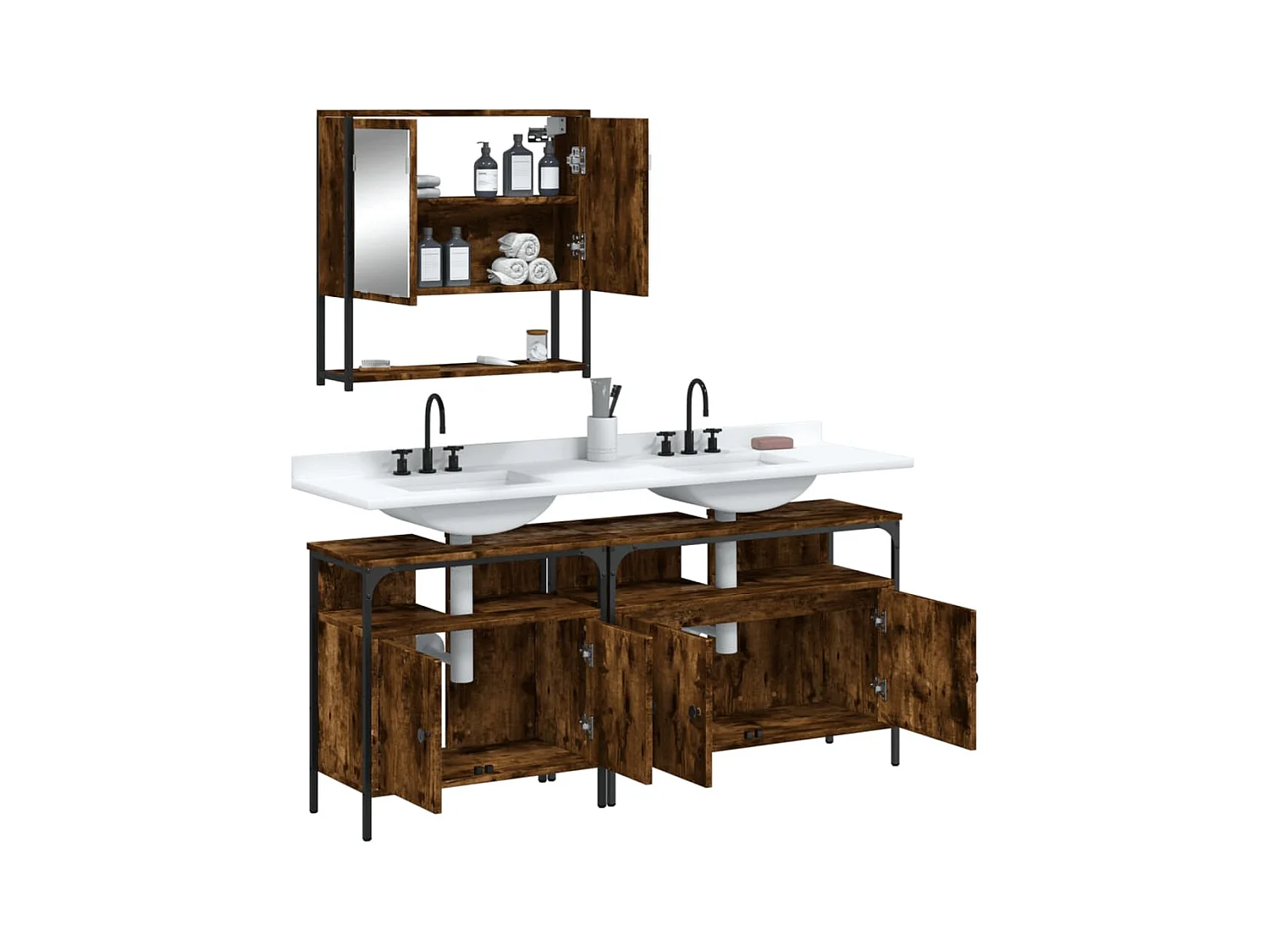 Ensemble de meubles de salle de bain 3 pcs Chêne fumé