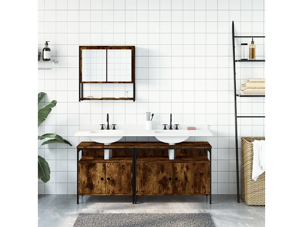 Ensemble de meubles de salle de bain 3 pcs Chêne fumé