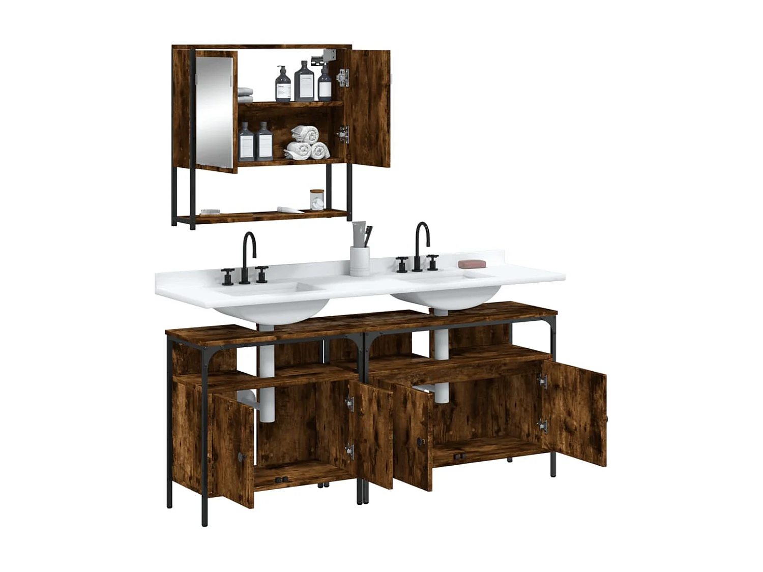 Ensemble de meubles de salle de bain 3 pcs Chêne fumé