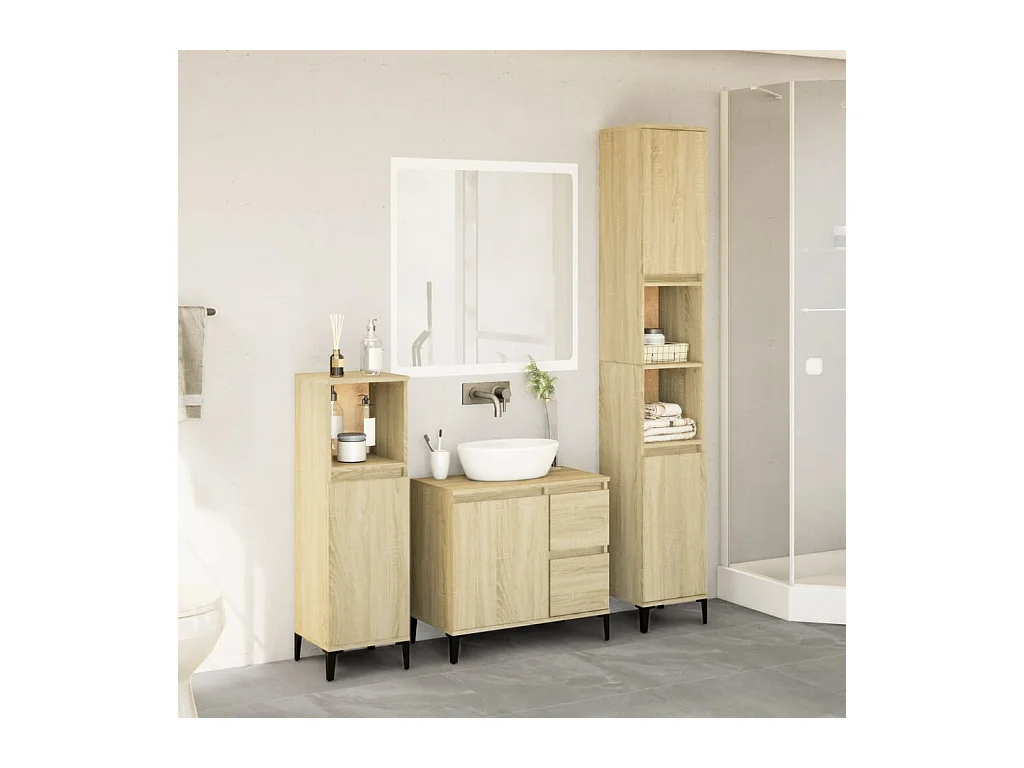 Conjunto de muebles de baño de 3 piezas roble sonoma