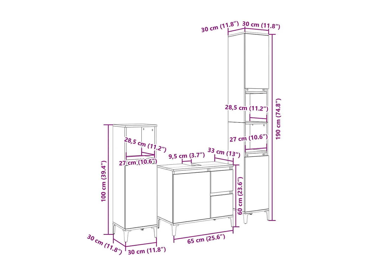 Conjunto de muebles de baño de 3 piezas roble sonoma