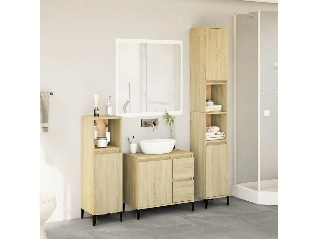 Conjunto de muebles de baño de 3 piezas roble sonoma