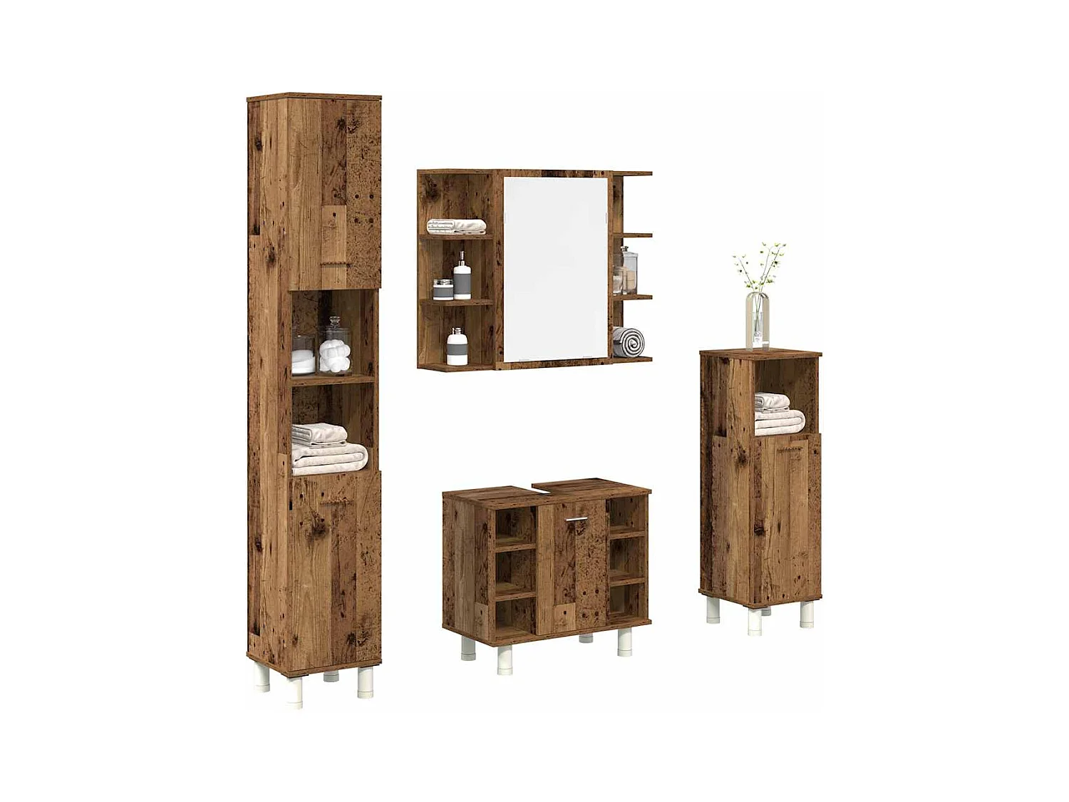 4-delige badkamermeubelset van bewerkt hout