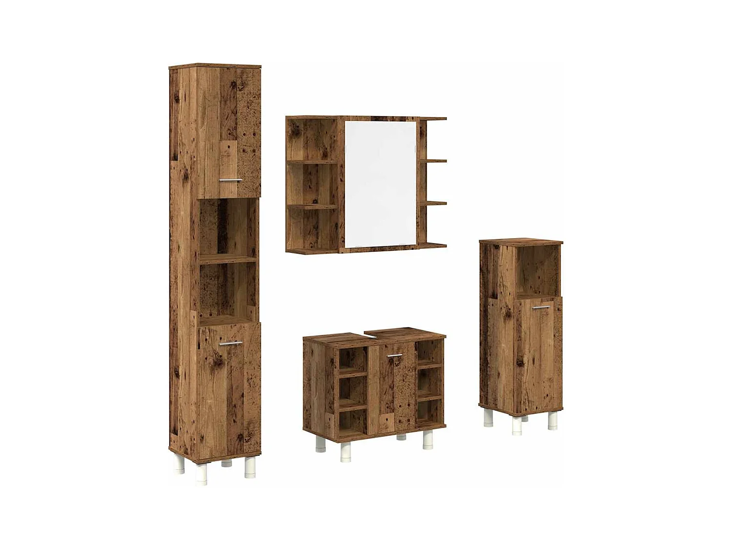 4-delige badkamermeubelset van bewerkt hout