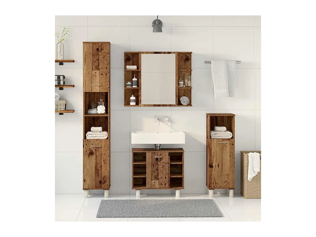 4-delige badkamermeubelset van bewerkt hout