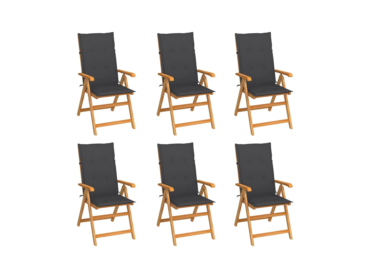 Conjunto de 6 sillas de jardín con cojines antracita, madera de teca