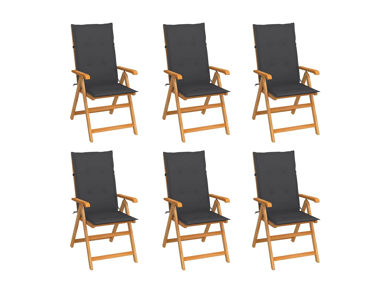 Chaises de jardin lot de 6 avec coussins anthracite Bois teck
