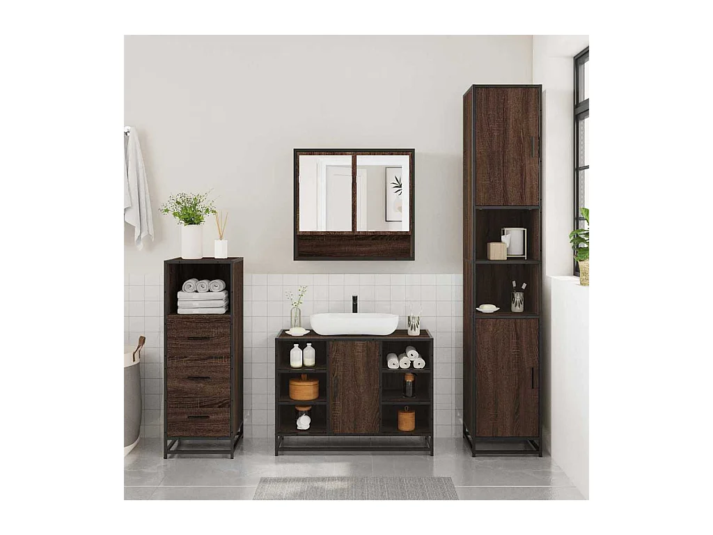 Ensemble de meubles de salle de bain 3 pcs Chêne marron