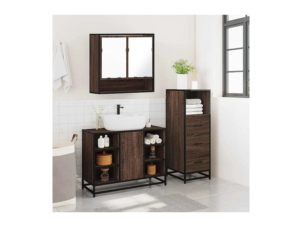 Ensemble de meubles de salle de bain 3 pcs Chêne marron