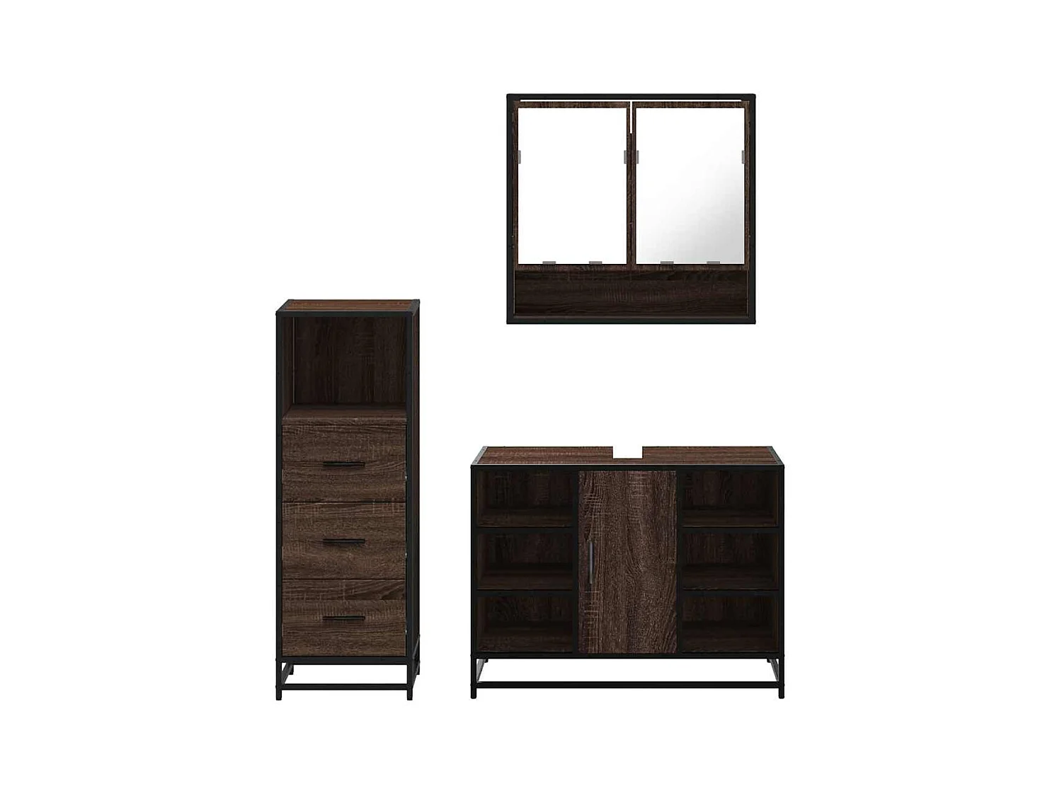Ensemble de meubles de salle de bain 3 pcs Chêne marron