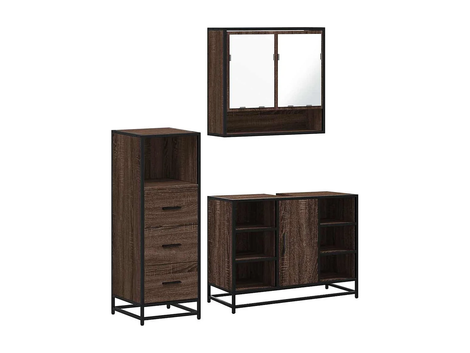 Ensemble de meubles de salle de bain 3 pcs Chêne marron